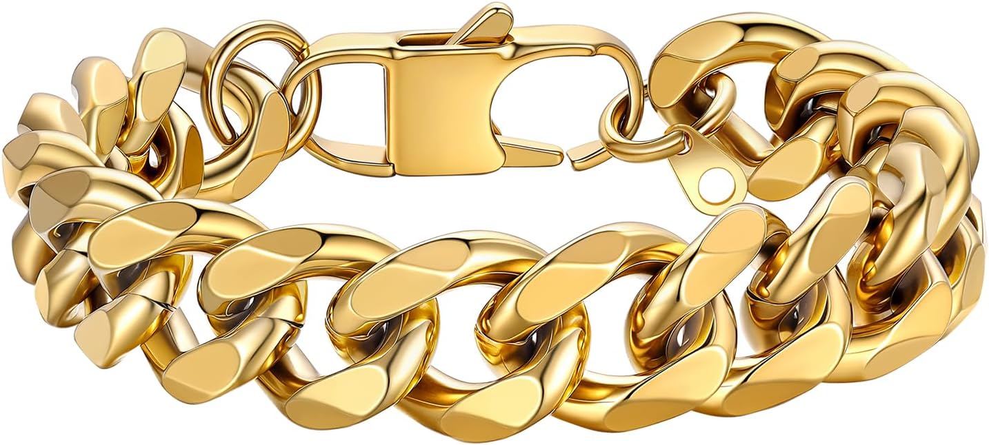 PROSTEEL Stainless Steel Bracelets for Men Women, Gold/Silver/Black, Cuban Link Bracelet Adjustable, Jewelry with Gift Box