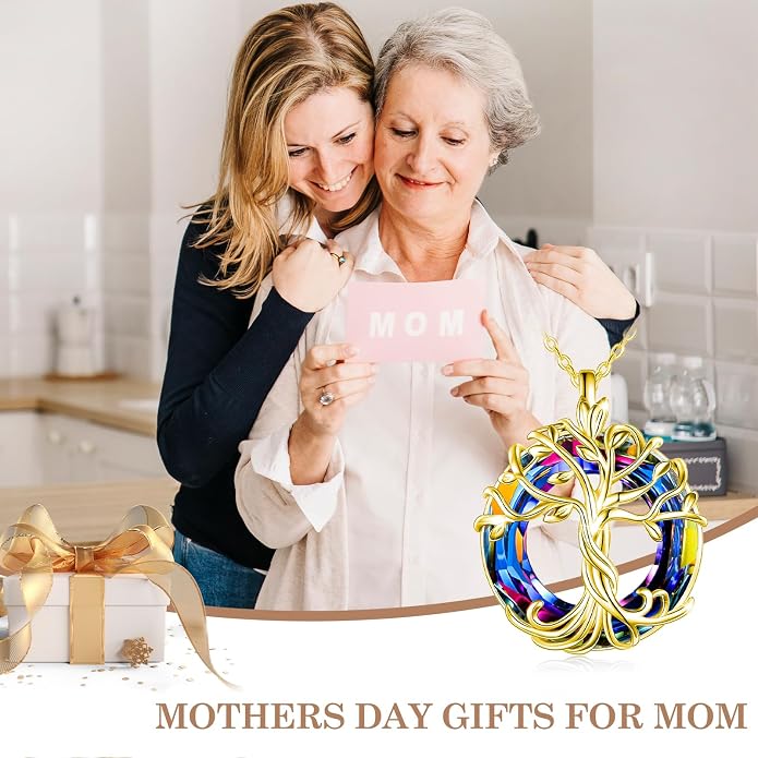 TOUPOP Tree of Life Necklace Gifts for Women 925 Sterling Silver Family Tree Pendant with Crystal Birthday Irish Jewelry Gifts for Women Her Wife Mom