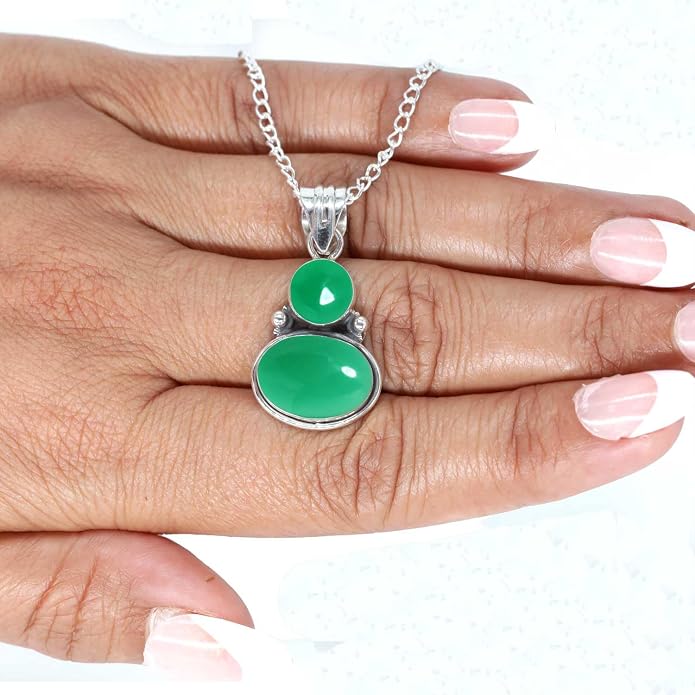 Handmade Genuine 925 Sterling Silver Pendant Necklace Natural Gemstone Crystal, Lapis, Onyx, Amber Oval Round Boho Jewelry For Women