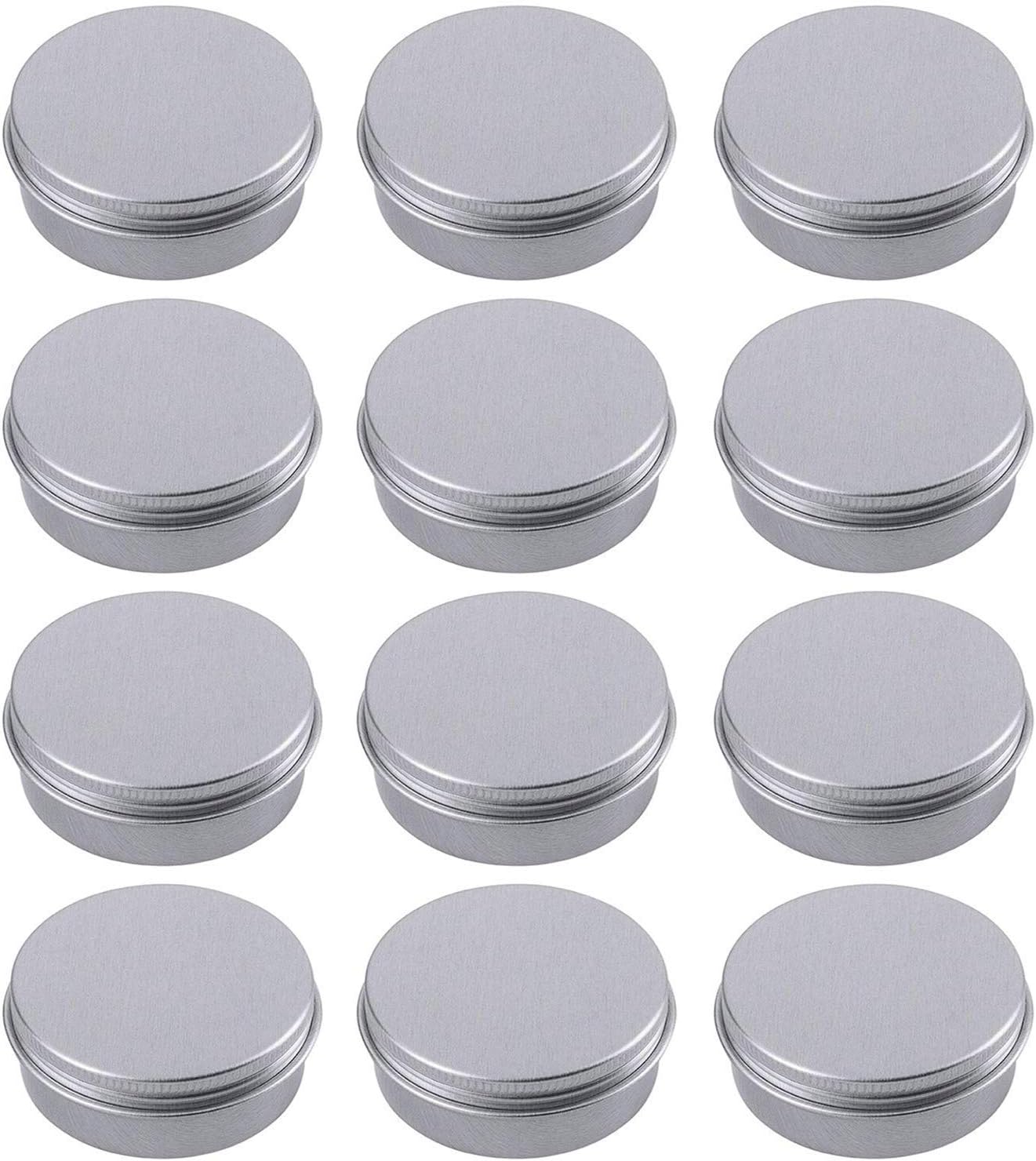 1 Ounce Aluminum Tin Jar Refillable Containers 30ml Aluminum Screw Lid Round Tin Container Bottle for Cosmetic,Lip Balm, Cream, 12 Pack.