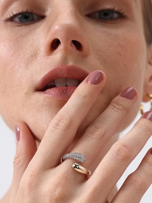 FRUMOS Non Tarnish Gold Wedding Band Rings For Women,14k Gold Stacking Rings,Open Statement Band Rings,Valentines Mother Christmas,size 6-9