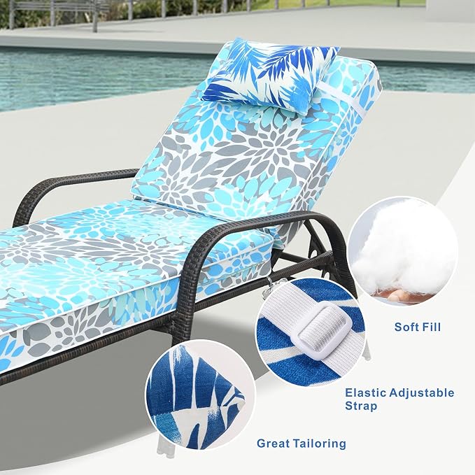 JMGBird Outside Pillows Blue Outdoor Pillows with Adjustable Straps | 10x16 Waterproof Outdoor Pillow covers with insert 4 Throw Pillows Headrest Cushions for Pool Patio Beach Chair