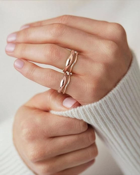 Gold Rings for Women Men Non Tarnish, Waterproof Chunky 14K Gold Plated Dainty Stackable Rings Trendy Statement Pinky Thumb Rings Engagement Eternity Wedding Band Ring Stacking Gold Jewelry Size 3 4 5 6 7 8 9 10 11
