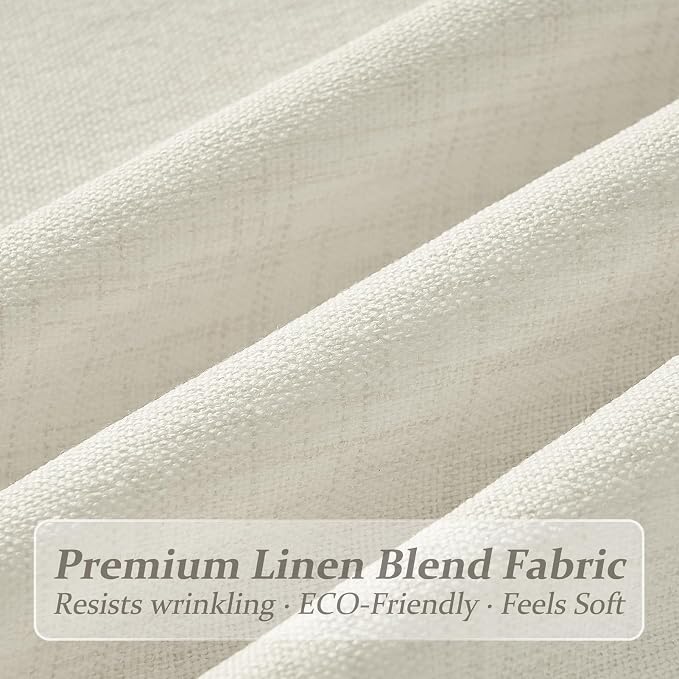 Pleated Linen Cream Living Room Curtains 96 Inches Long 2 Panels, Memory Trained Light Filtering Semi Sheer Boho Curtain 8FT Length 50 Inch Wide Privacy Window Drapes for Living Room with Hook & Rings