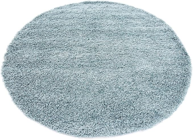Unique Loom Solid Shag Collection Area Rug (6' 1" Round, Light Slate Blue)