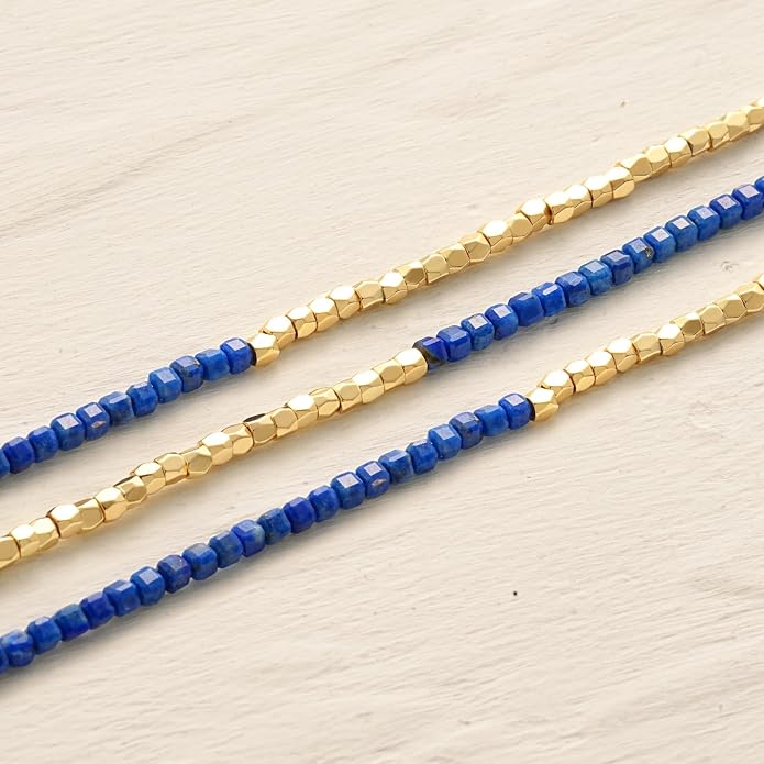 MYEARS Women Beaded Choker Necklace Gemstone 14K Gold Plated Simple Dainty Handmade Chain Everyday Trendy Jewelry