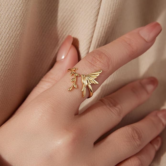 Adjustable Koi Fish Smake Dachshund Kitten Cat Hummingbird leaf Dragon Stackable Rings Lucky Protection Gold Adjustable Animal Themed Fortune Protection Ring Good Luck Statement Jewelry Women Grandma Mom Daughter
