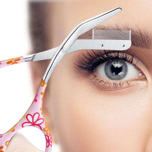 Eyebrow Trimmer with Comb Facial Grooming Scissors Kit Professional Precision Eye brow Trimmer Stainless Steel Eyebrow Trimmers Scissors with Combs Perfect for Gifts for Men and Women (Pink)