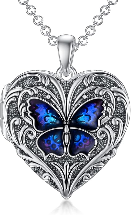 SOULMEET Personalized Silver Locket Necklace That Holds Pictures Photo Keep Someone Near to You, Memorial Custom Lockets Necklaces Letters Engraving for His Her