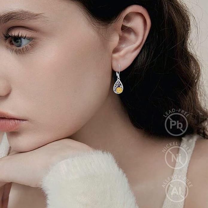 Vito 925 Sterling Silver Teardrop Earrings for Women, Moonstone Turquoise Drop Dangle Earrings Cat Snake Turtle Tree of Life Leverback Earrings Boho Jewelry Gift for Mom Wife