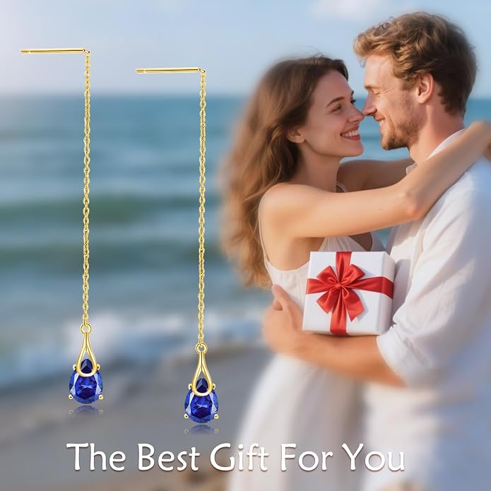 POPLYKE Sterling Silver CZ Threader Earrings Teardrop Chain Tassel Dangling Earrings for Women Dangling Jewelry