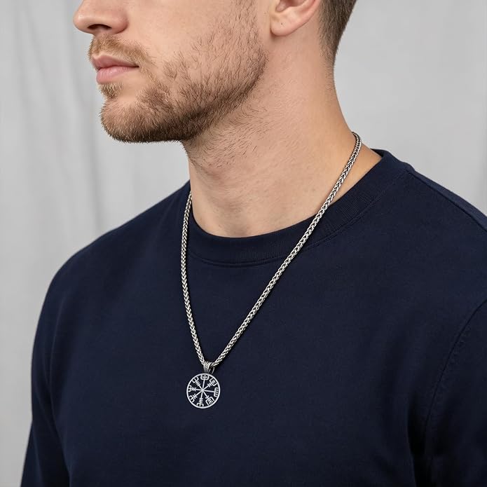 Viking Necklace for Men 925 Sterling Silver Norse Viking Pendant Norse Jewelry for Dad Husband, w/Stainless Steel Chain 22"+2"