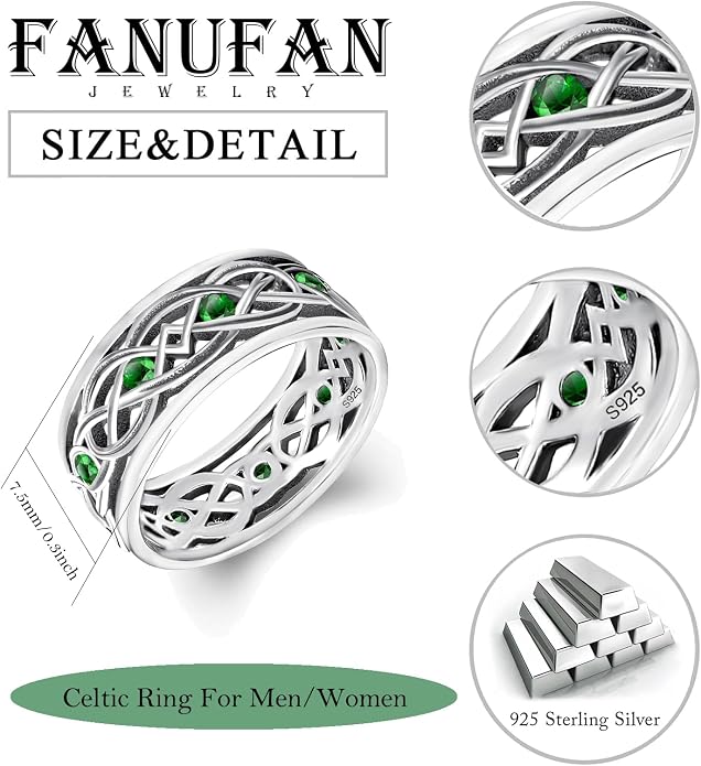 Claddagh Celtic Knot Band Rings for Men Women 925 Sterling Silver Irish Claddagh Promise Ring for Women Men