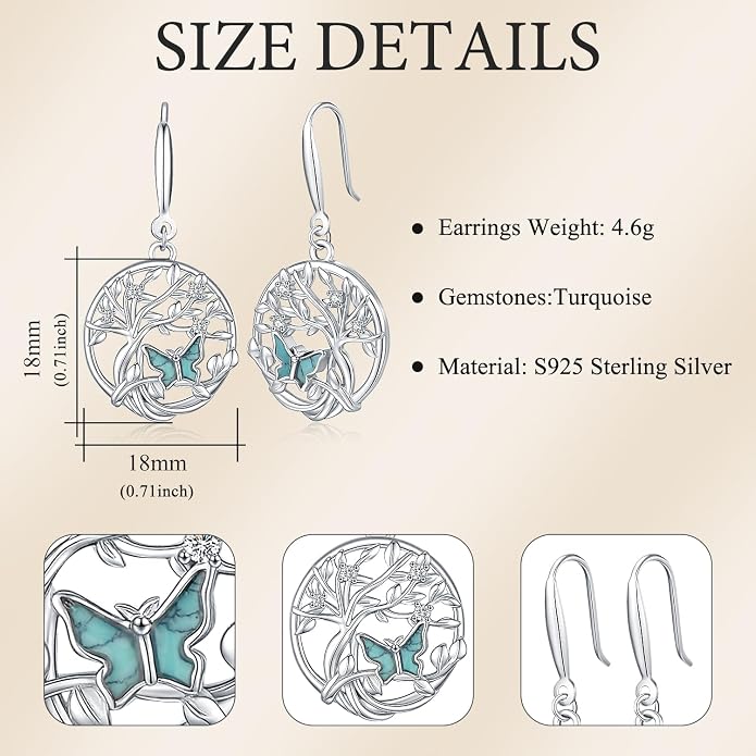 Aniu Tree of Life Earrings for Women Turquoise Malachite Teardrop Dangle Earrings for Women Sterling Silver Anniversary Birthday Drop Dangle Earrings Jewelry Gifts
