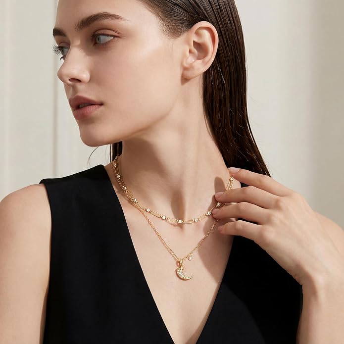 Fashion Dainty Necklace for Women - 14K Gold Plated Detachable Pendant with Cubic Zirconia Accent, Hypoallergenic Layering Jewelry for Women, Trendy Storm Charm Necklace for Daily Wear & Gifting