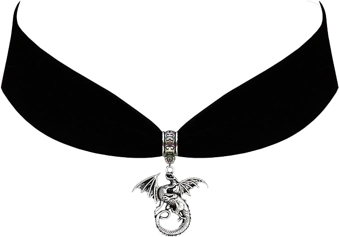 Victorian Vault Black Velvet Choker Steampunk Jewelry Gothic Dragon Pendant Necklace