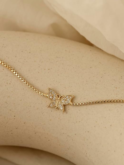 Charm Bracelet for Women Gold Trendy Non Tarnish Sideways 14K Gold Plated Simple Dainty Chain Jewelry Gift
