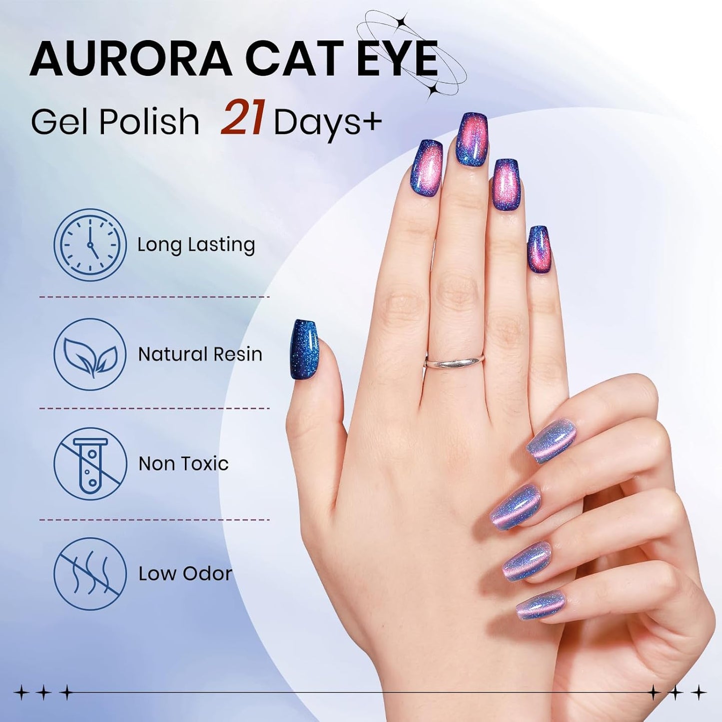 9D CatEye Gel Nail Polish Holographic Blue Aurora Magnetic Cat Eye Gel Reflective Glitter Shimmer Effect with Magnet Soak Off Salon DIY at Home