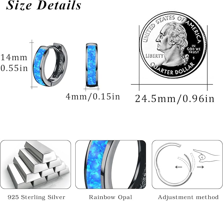 CUOKA MIRACLE 925 Sterling Silver Opal Hoop Earrings for Women - Opal Hinged Huggie Hoops, Hypoallergenic Small Hoop Earrings for Sensitive Ears, Dainty Everyday Jewelry Birthday Christmas Gift