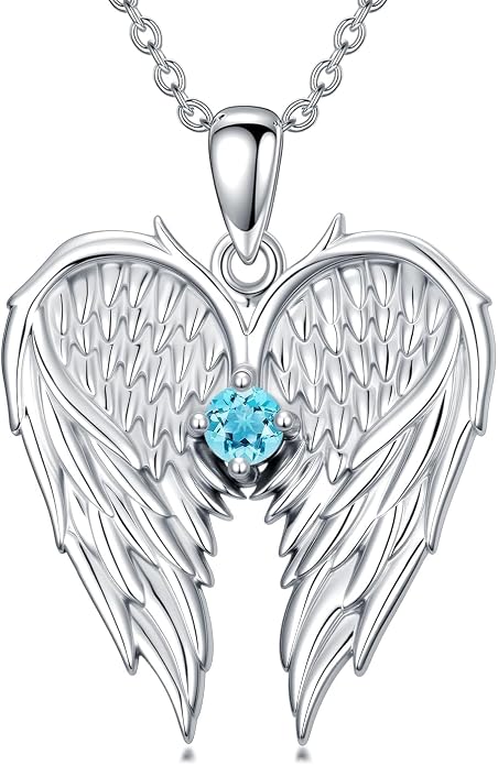 Dorunmo Guardian Angel Wing Pendant Birthstone Heart Necklace Birthday Jewelry Gifts for Women Mom Wife Daughter