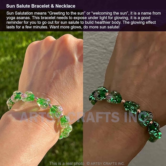 ARTSY Crafts Glow in the Dark Heart Shaped Glass Bead Bracelets & Necklaces, Handmade in USA