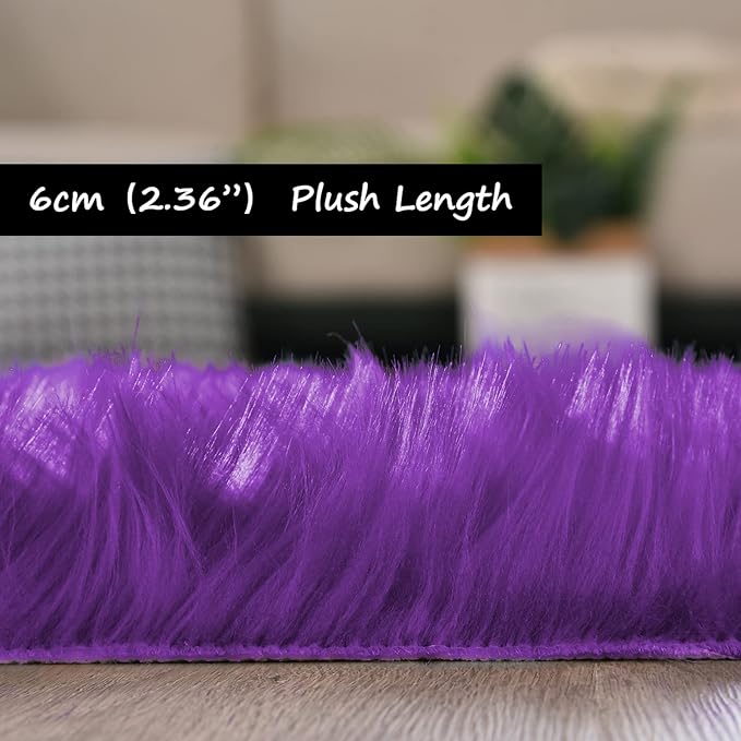Goolela Purple Fluffy Circle Rug 3ft Faux Fur Rug for Bedroom Dorm Playroom Fuzzy Furry Small Plush Room Décor Washable