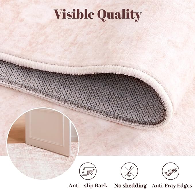Homemate Washable Rug 3x5 Area Rugs - Vintage Faux Wool Rugs for Living Room Bedroom Dining Room - Non Slip Foldable Carpet Indoor Area Rug for Home Decor（3'x5', Pink