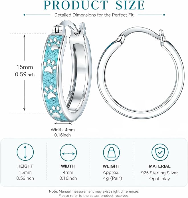 Opal/Turquoise Huggie Earrings 925 Sterling Silver Opal/Turquoise Small Animal Huggie Hoop Earrings Animal Huggies Earring Jewelry Gifts for Women Mom Her
