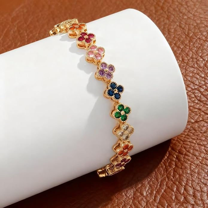 18K gold-plated mother of pearl enamel, adjustable clover lucky bracelet for women/New Year gift/Valentine's Day gift