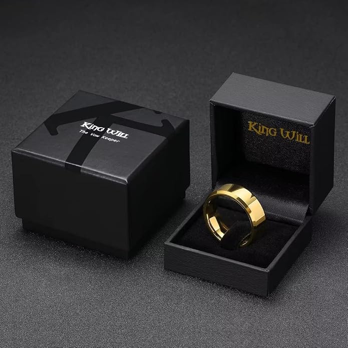 King Will Tungsten Carbide Wedding Band for Men Women-4/6/8mm Width 14K Gold Plated Tungsten Wedding Ring Matte Brushed & High Polished Style Comfort Fit Wedding Band Size 6-14