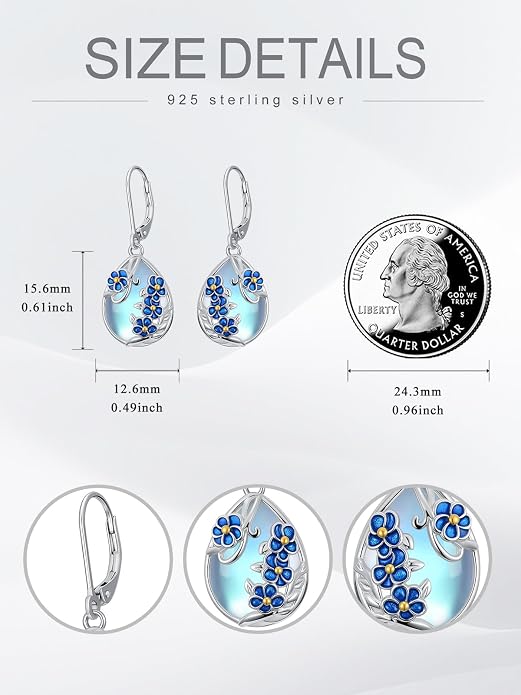 Dorunmo Moonstone Dangle Drop Earrings s925 Sterling Silver Leverback Earrings Filigree Moonstone Jewelry Birthday Gifts for Women