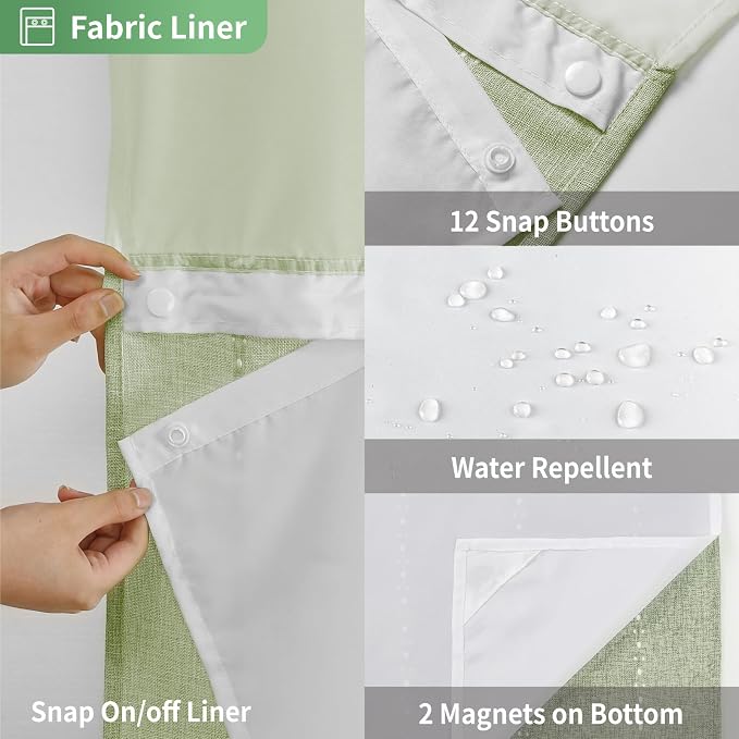 eachope No Hook Stall Shower Curtain with Snap-in Fabric Liner - 54x80 Heavy-Duty Linen Textured Striped Design,Narrow Rustic Modern Farmhouse Bohemian Bathroom Curtain,Water-Repellent,Sage Green