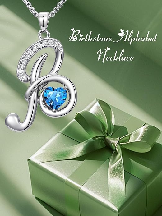 Birthday Gifts for Women Alphabet A to Z Initial Birthstone Pendant Necklaces for Women - 18k White Gold Plated Personalized Name Jewelry Anniversary Graduation Gifts for Wife Her Daughter Girlfriend(with Gift Box)