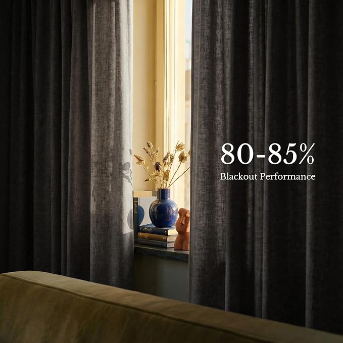 NICETOWN Stone Grey Pinch Pleated Linen Textured 395 GSM Curtains 40x96 Inch - Room Darkening Drapes with Hooks for Sliding Glass Door, Double-Sided Textured Fabric for Bedroom Windows, 2 Panels