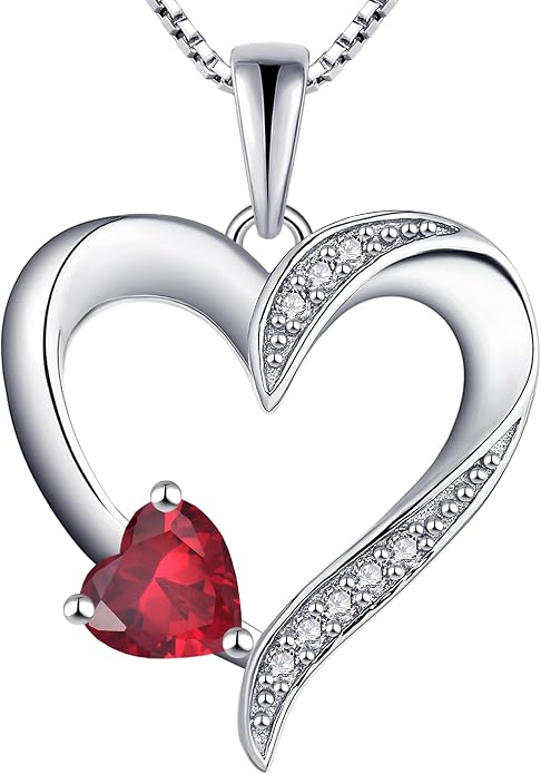 YL Heart Necklace 925 Sterling Silver Love Heart Pendant Birthstone Jewelry for Women