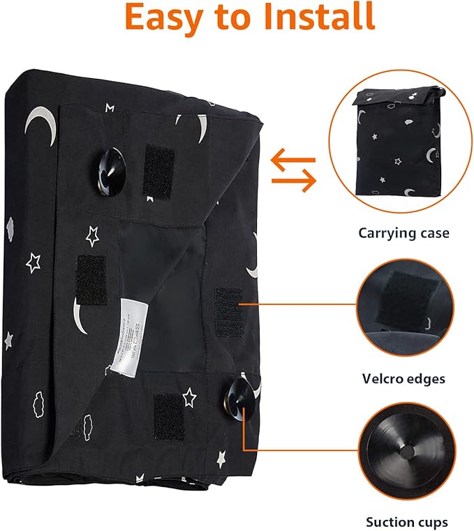 Amazon Basics Portable Room Darkening Blackout Curtain Shade with Suction Cups, Noise Reduction, 50"W x 78"L, Moon and Stars, 1-Pack