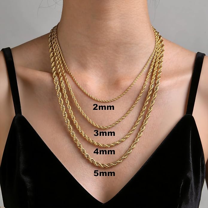 Gold Herringbone Necklace For Women - Rope Chork,Flat Snake Chain Necklaces in 18K Gold & White Gold Plated Tone - Simple Daily Jewelry-Tarnish Free-16-18in