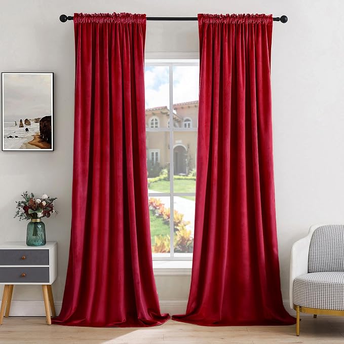 MIULEE Red Blackout Velvet Curtains Drapes 84 Inch Long 52"x84" Bedroom | Luxurious Bedroom Living Room Decor, Room Darkening, Thermal Insulated, Rod Pocket Design, Super Soft Fabric