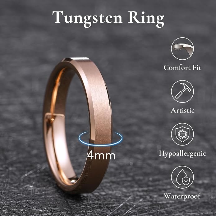King Will Tungsten Men's Wedding Ring - Available in 6mm to 10mm, Black/Silver, Matte Finish, Beveled Polished Edge, Comfort Fit