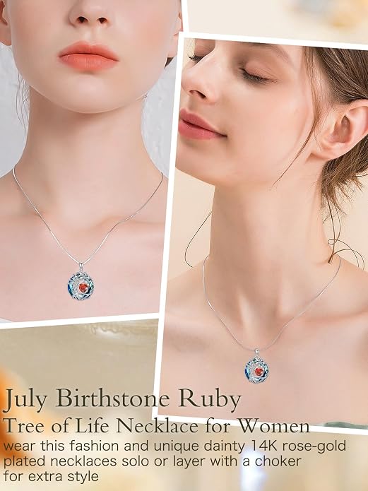 TOUPOP Tree of Life Birthstone Necklace Sterling Silver Pendant Birthstone Necklaces with Blue Crystal Anniversary Birthday Jewelry for Women Mom Wife Her