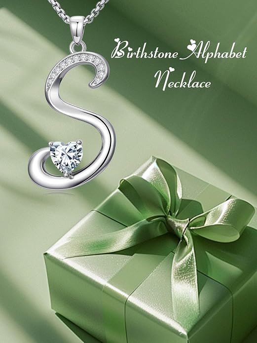 Birthday Gifts for Women Alphabet A to Z Initial Birthstone Pendant Necklaces for Women - 18k White Gold Plated Personalized Name Jewelry Anniversary Graduation Gifts for Wife Her Daughter Girlfriend(with Gift Box)
