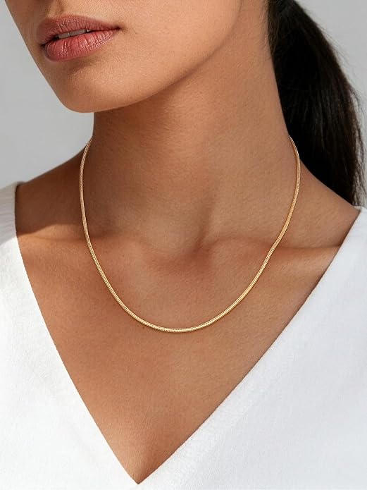 1.5mm Snake Chain 925 Sterling Silver Chain Necklace for Women, 18k Gold Plated Chains for Women Sturdy Women’s Chains Necklace, 16 18 20 22 24 Inch