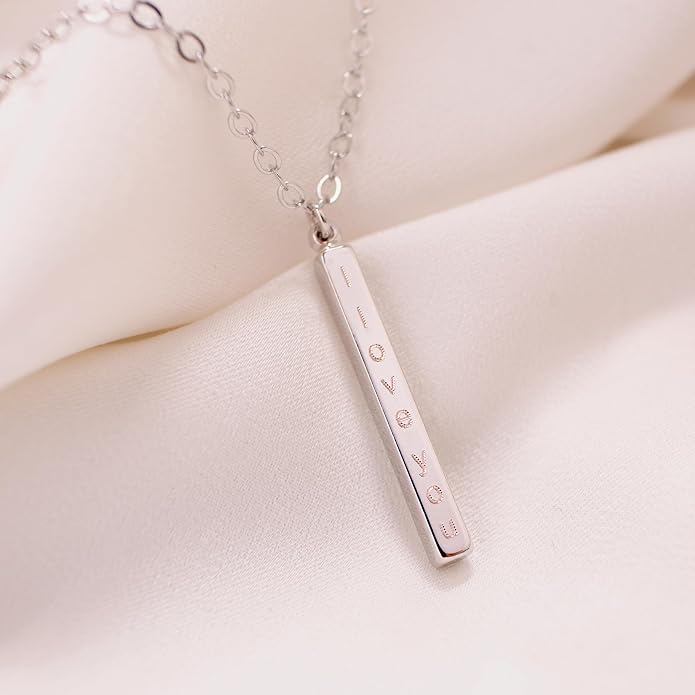 Petite Boutique Men's Vertical ID Name Bar Necklace Custom Personalized Engraved Pendant Meaningful and Stylish 16K Gold Silver Rose Gold Plated Gift for Men