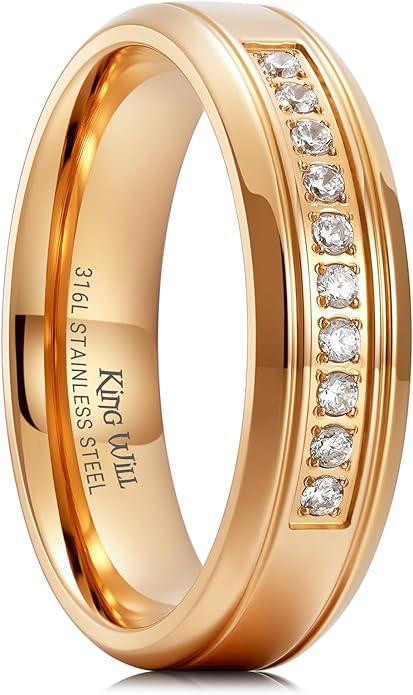 King Will Men's Titanium Wedding Band - 8mm Polished Band with Step Edges and Cross Design Featuring White Zirconia Insets Comfort Fit Size 7-14