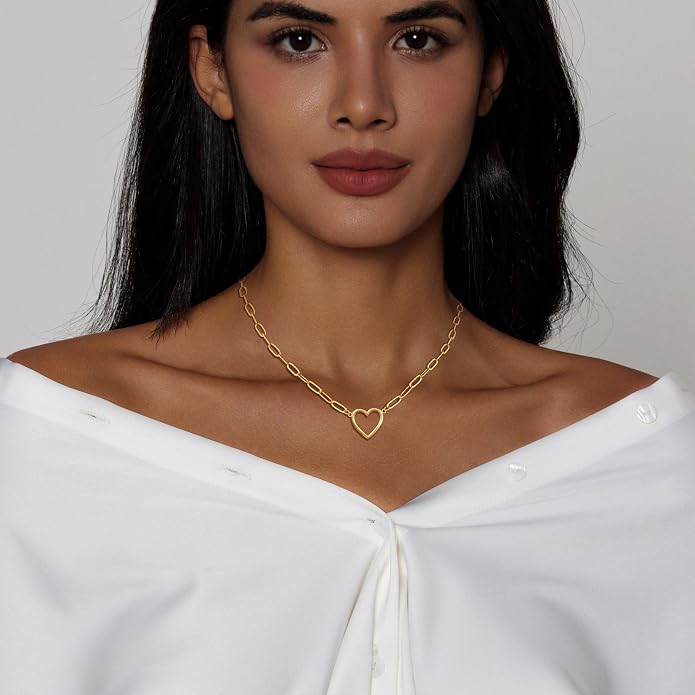 Airmb Heart Necklace for Women Gold/Silver Plated Trendy Heart Choker Lover Pendant Hypoallergenic Fashion Gold/Silver Necklace for Women Love Jewelry Gift for Women Girlfriend