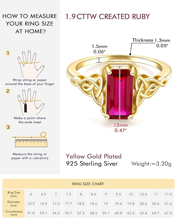 DAYBYDAY Celtic Birthstone Rings for Women, 925 Sterling Silver/18K Gold Plated Emerald Cut Celtic Knot Engagement Wedding Ring, Square Created Gemstone Promise Rings for Her Size 6-10