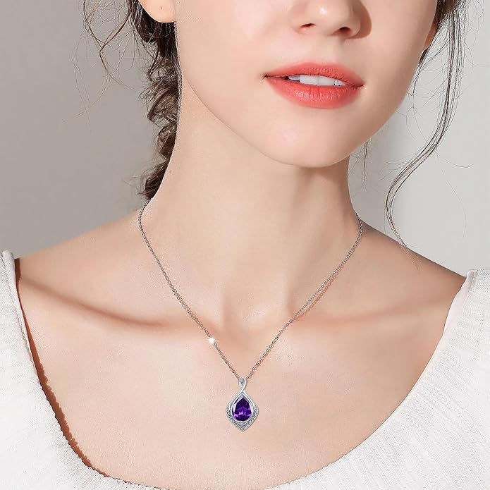 PELOVNY Celtic Knot Necklaces for Women 925 Sterling Silver Gemstone/Birthstone Teardrop Infinity Necklace Irish Celtic Pendant Jewelry Gifts for Mom Daughter Wife