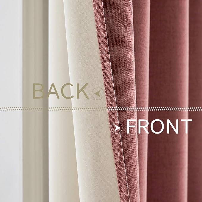 MIULEE 100% Blackout Linen Textured Curtains for Bedroom Solid Thermal Insulated Dusty Rose Grommet Room Darkening Curtains & Drapes Luxury Decor for Living Room 42 x 84 Inch (2 Panels)