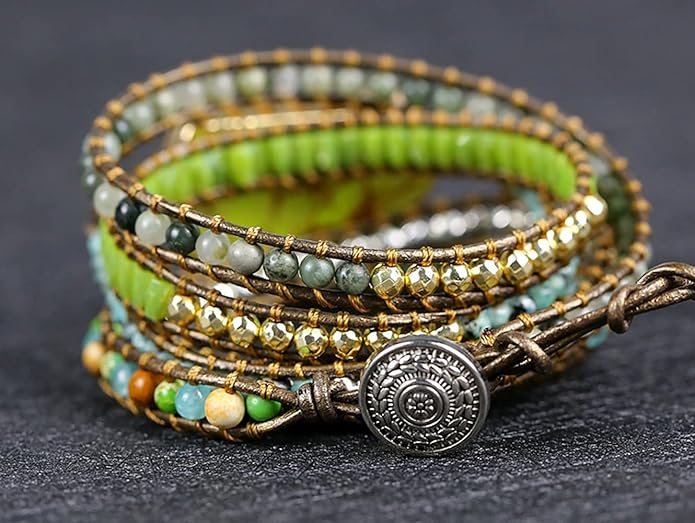 Women Wrap Bracelets Boho Natural Stone Jasper Turquoises Strand Bracelet Jewelry Collection