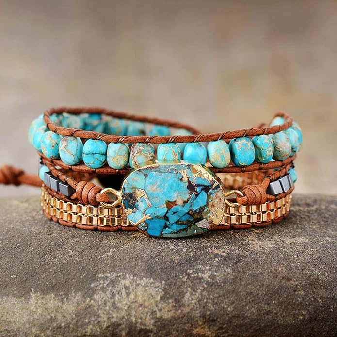 Women Wrap Bracelets Boho Natural Stone Jasper Turquoises Strand Bracelet Jewelry Collection